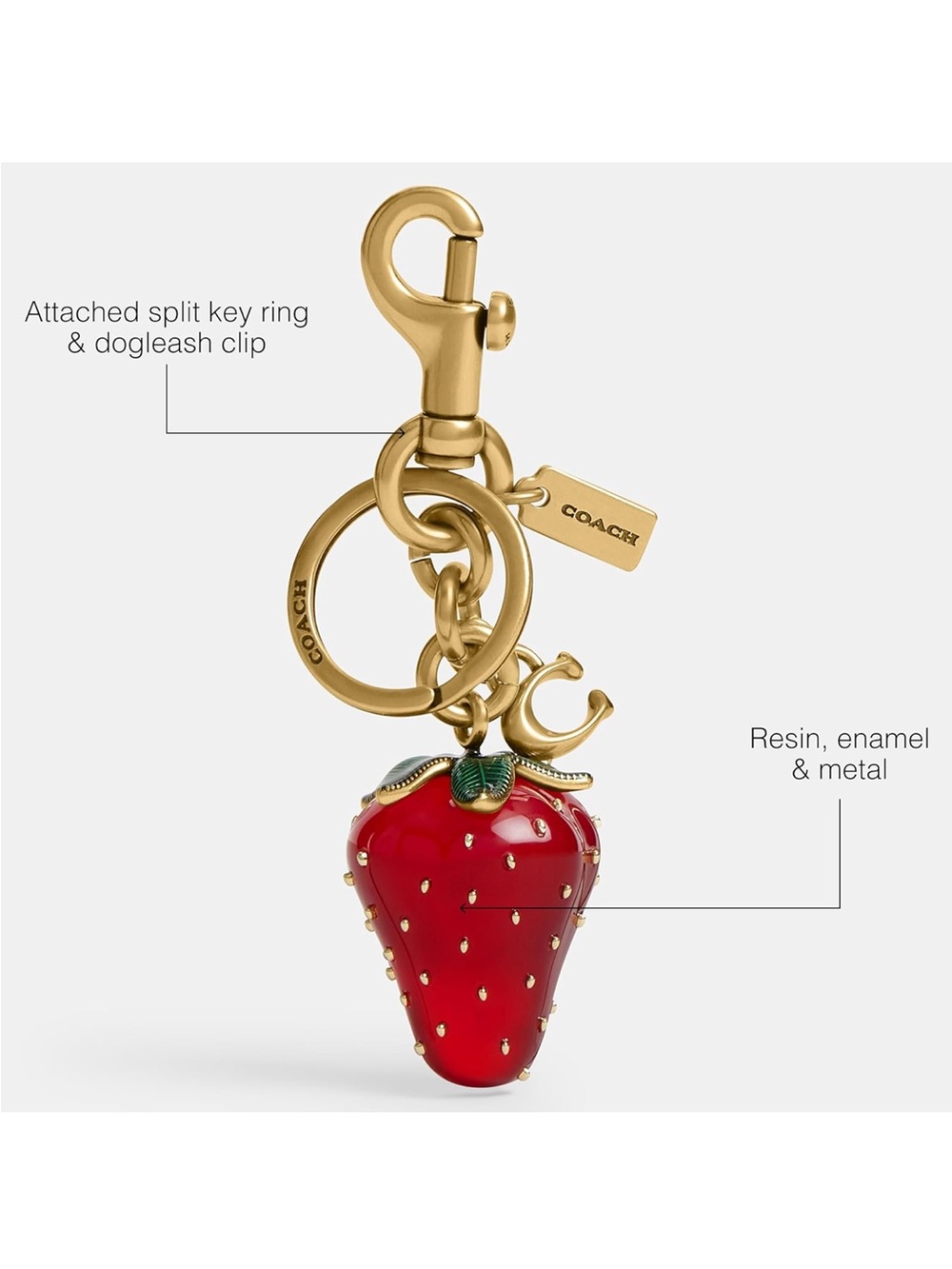 Coach Gold-Tone Red Strawberry Key & Bag Charm - New - Picture 3 of 4